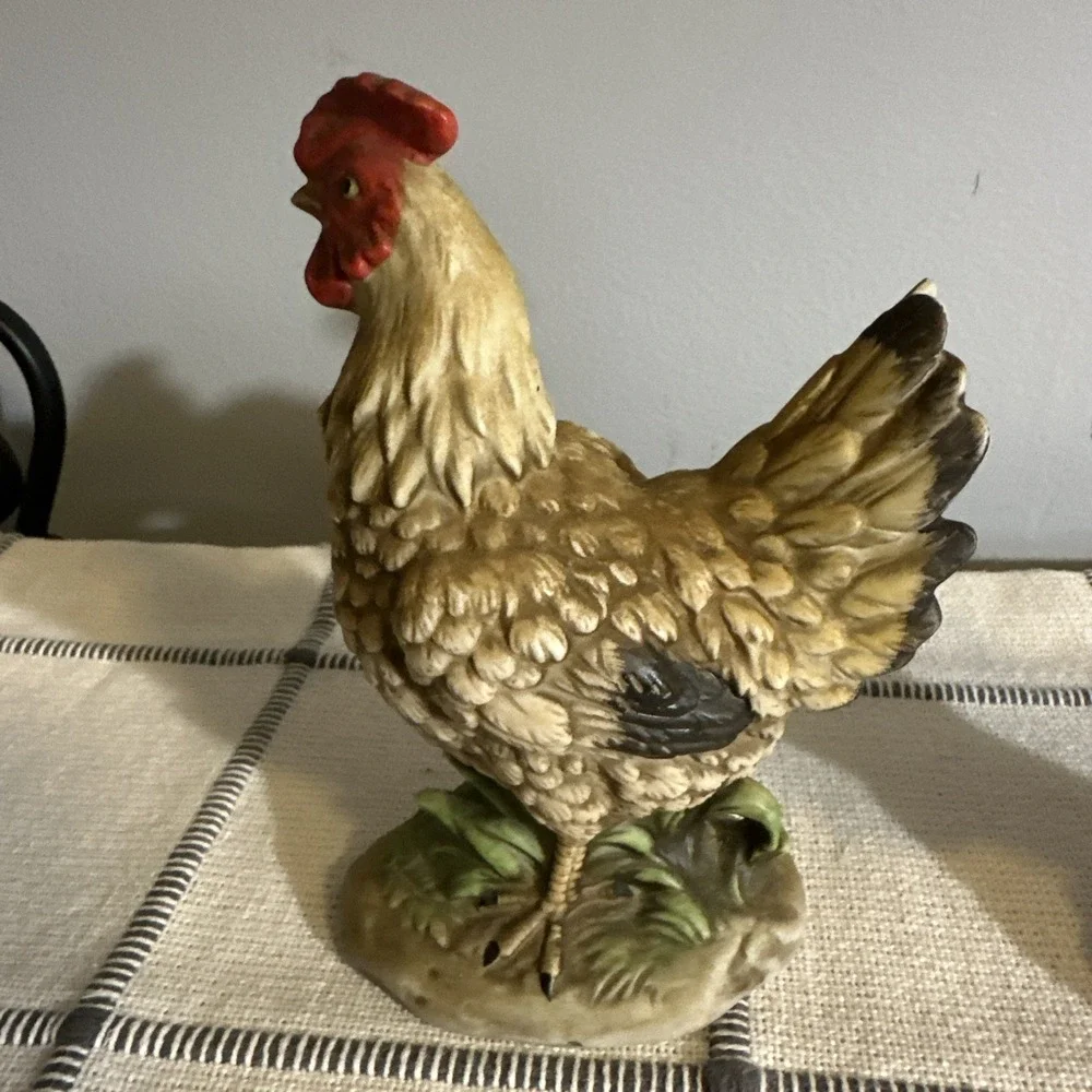 Homco Rooster and Hen Figurines Ceramic Chicken‎ Country Decor 1446 1445 Vintage